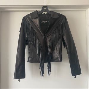 Nasty Gal leather fringe jacket